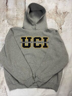 Russell Athletic Gray Hoodie with Navy and Gold UCI Appliqué